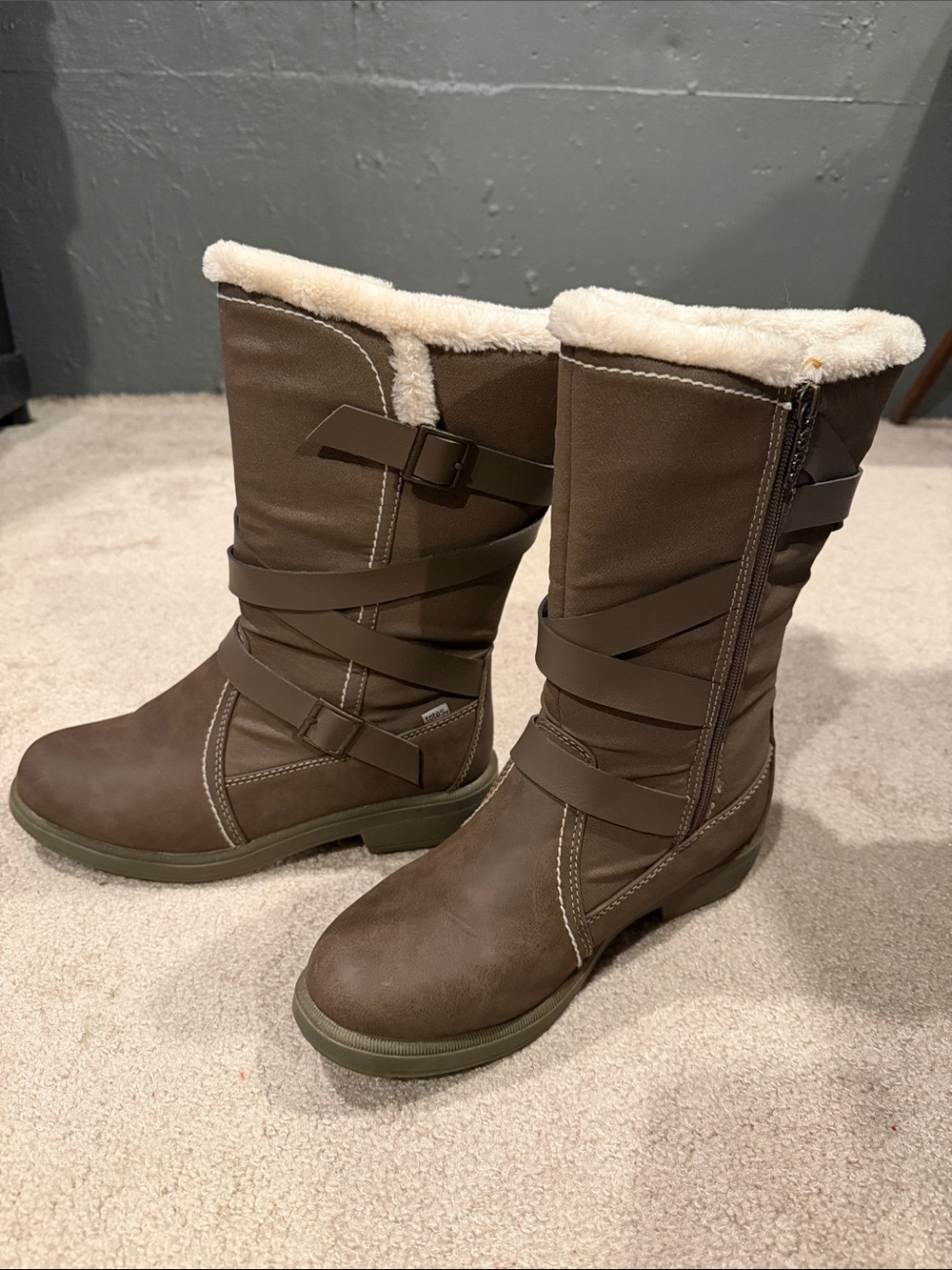 Totes Brown Faux-Fur Trim Mid-Calf Winter Boots